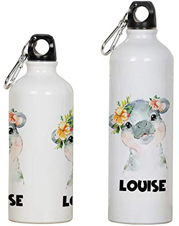 Printtoo Personalisierter Name Wasserflasche Kinder Karabiner Clip Baby-Hippo Druck Aluminium Sportflasche 750ml/25.3oz