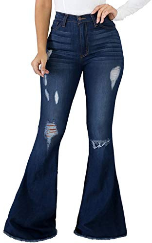 SeNight Bell Bottom Jeans for Women Ripped Elastic Destroyed Pants