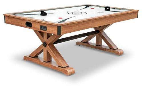Hathaway Daulton 84-in Air Hockey Table for Game Room – With LED Scoring, Commercial-Grade Blower & Ergonomic Strikers – Includes Pucks & Strikers – Oak Melamine Finish with Black Trim