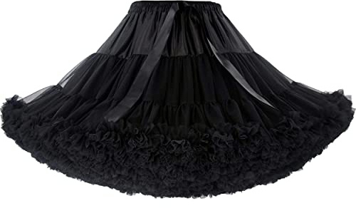 PhilaeEC Jupon court en tulle pour femme - Tutu - Robe de bal - Sous-jupe crinoline - Femmes Jupe plissée - Costume de fête Jupe - Longueur 40 cm - Tour de taille 55-95 cm, Noir , taille unique