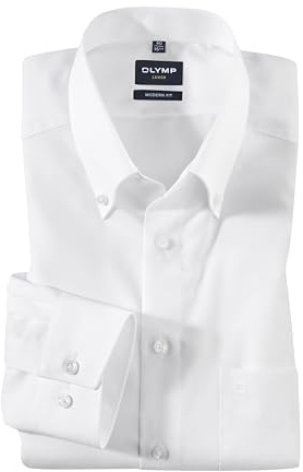 OLYMP Hemd Luxor, Weiß, Modern Fit, Bügelfrei, Knitterfrei, 100% Baumwolle, Button-Down