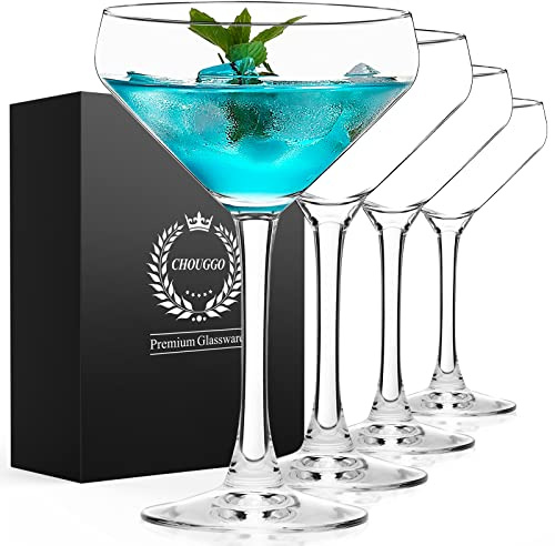 Chouggo Coupe Cocktail Glasses Set of 4, Hand Blown Premium Crystal Martini Glasses for Bar, Martini, Cosmopolitan, Manhattan, Gimlet, Pisco Sour - 12Oz, Clear