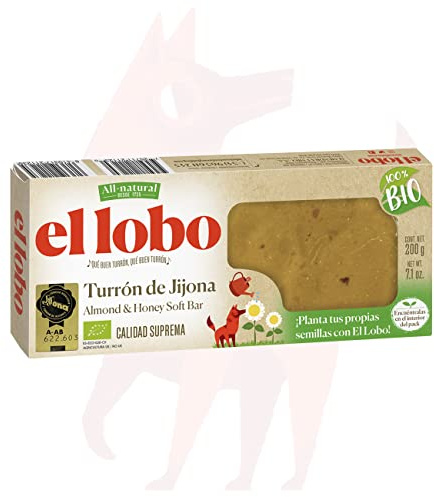 El Lobo Turrón de Jijona 100% Bio, Sin Gluten, 200 g