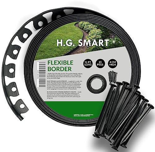 H.G.SMART Lawn Edging Flexible Garden Edging 11ft with Super Strong Securing Pegs Anchors Landscape Grass Border