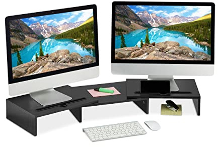Relaxdays monitorstativ för 2 bildskärmar, utdragbart, justerbart monitorstativ skrivbord, PC-arrangör, svart, 1 st