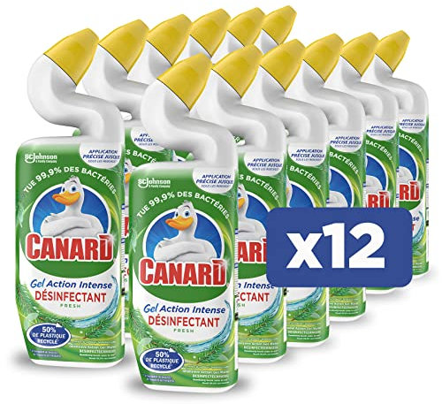 Canard WC Canard Gel Action Intense Fresh - Gel Nettoyant et Désinfectant Toilettes - Tue 99,9% des Bactéries - Nouvelle Bouteille 50% Plastique Recyclé - Lot de 12