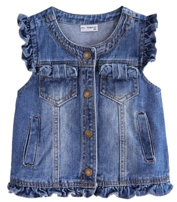 Mud Kingdom Denim Vest for Little Girls Button-Down Sleeveless Outerwear Lapel Retro Ripped, Navy Blue, 9-10 years