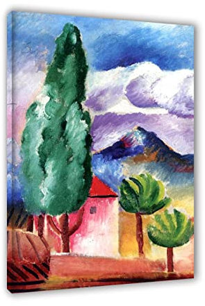 Moise Kisling-Landschaft mit Zypresse. Berühmte Plakat-abstrakte Leinwand-Gemälde. Moderne Leinwandbilder für Wohnzimmer. Holz gerahmt 80 x 120 cm (31,4 x 47,2 Zoll) gerahmt