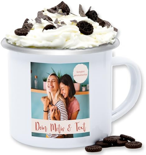 Emaille Tasse Blechtasse - eigenem - Eigenes Foto I Eigenes Bild - 300 ml - Weiß Silber - bedrucken lassen bildtasse selbst drucken druck tassen photo mugs selber gestalten custom becher fototasse