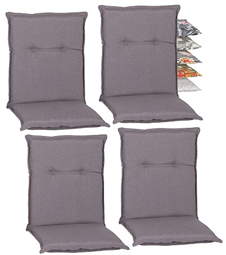 Beo Niedriglehner Auflagen 4er Set Wasserabweisend Turin | Made in EU Premium-Qualität | Gartenstuhlauflage UV-beständig und waschbar | Atmungsaktive Stuhlauflage Niedriglehner in Grau
