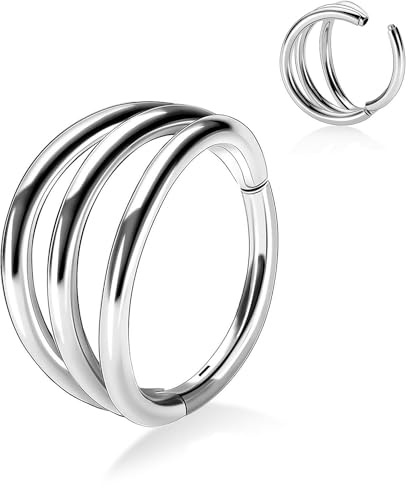 YEBOCIYO Piercing de Hélice Piercing de Septum Piercing de Concha Anillo de Nariz Piercing Triple de Fosa Nasal Piercing Daith Piercing de Tragus Anillo de Joyería Rook 16G 8mm Plata