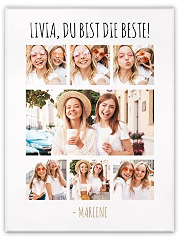 Maverton Fotoleinwand mit eigenem Foto - personalisiertes Fotocollage mit Holzrahmen - Größe 30x40 oder 50x70 - Wandbild auf Leinwand für für Mädchen - für Frauen - die Beste - 30 x 40 cm