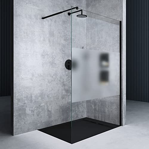 Mai & Mai Box Doccia Walk-In 80x200cm, Parete Doccia in Vetro Parzialmente Smerigliato 8mm Vetro di Sicurezza ESG con Rivestimento Nano Profilo Parete Nero MMBR3