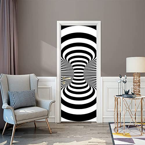 Türtapete Selbstklebend 3D Türposter Swirl Schwarze Und Weiße Streifen 90 X 200 Cm Türaufkleber Fototapete Abziehen Und Aufkleben Türfolie Poster Tapete - Kinderzimmer Wohnzimmer Küche Schlafzimmer T