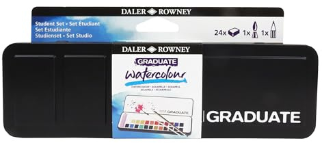 Daler-Rowney Graduate Watercolour 24 Half Pans Set, Assorted Colours, for Students & Hobbyists