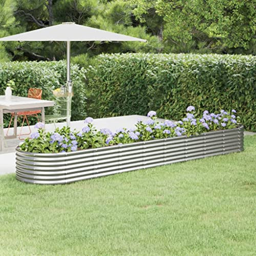 puraday Hochbeete Für Garten 368x80x36 cm Blumenkasten Pflanzkasten Terrasse Pflanzkübel Gemüsebeet Kräuterspirale XXL Hochbeet Metall Hochbeet Stahl Hochbeet Groß XXL Gartenbeet Silber