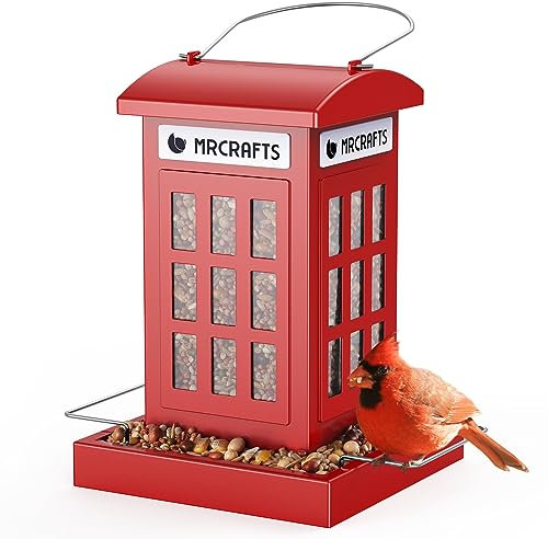 MrCrafts Metallhänger - Vogelfutterspender für Wildvögel, Vogelhaus in Form Einer roten Telefonzelle als Gartendeko, Einzigartige Geschenke