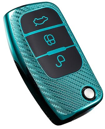 KUNIO Schlüsselhülle Passt für Ford Fiesta Focus MK2 C-Max B-Max Eco Sport Escort Tourneo Courier Ecosport Schutzhülle Autoschlüssel Schutz TPU Klappschlüssel Cover 3 Tasten Grün