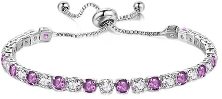 Sfoni Tennisarmband Damen Sterling Silber 925 Plattiert Glitzer Tennis Armband mit Geburtsstein in 12 Farben Verstellbares Armband Geburtstag Weihnachten Geschenk für Frauen Mädchen