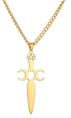 EUEAVAN Collana tripla della dea della luna Collana celtica della dea della fertilità Collana di ciondoli wiccan Amuleti croce di luna Pentagramma Gioielli pagani Regali per donne (Oro 2)