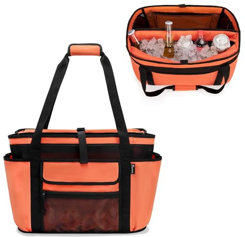 Fasrom Strandtasche XXL mit isolierter Kühltasche, wasserdichte Strandtasche mit Trocken-Nass-Trennung für Pool, Schwimmen, Reisen, Orange(Patent Design)