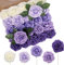 N&T NIETING Lot de 50 fleurs artificielles en mousse rose violette avec tiges lavande pour bricolage, mariage, demoiselle d'honneur, centre de table, décoration intérieure (série violet)