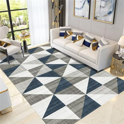 DJHWWD Kinderteppiche Teppiche Waschbar Modernes geometrisches Muster Wohnzimmer Kurzhaarteppich 200x300CM blau kleine kuschelige