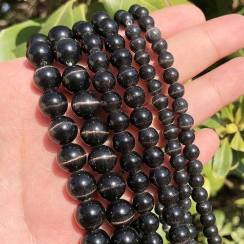 White Pink Cat Eye Stone Round Beads 4-12mm Moonstone String Loose Opal DIY Charm Beads for Jewelry Making 15 Strand-black-6mm 61pc