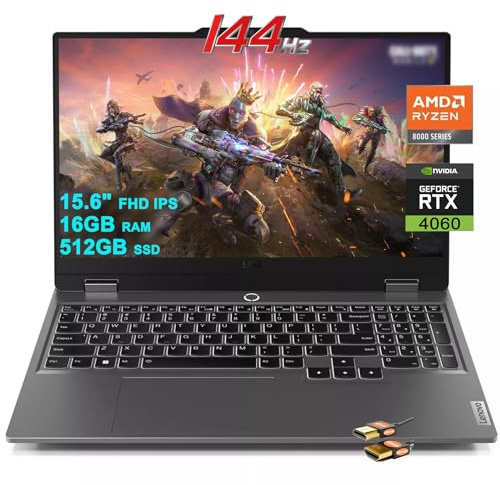 Lenovo LOQ Gaming Laptop 15,6 FHD IPS 144Hz AMD Zen4 Octa-core Ryzen 7 8845HS (Beat i7-12700H) 16GB RAM 512GB SSD GeForce RTX 4060 8GB Graphic Backlit Nahimic Rapid Charge Pro Win11 Grigio + Cavo