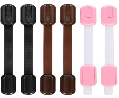 WMUVAZA Chiusura di Sicurezza per Bambini, 6 pezzi Chiusura di Sicurezza per animale domestico, Chiusure Sicurezza per Armadio, Cassetto, Frigorifero, Chiusure Sicurezza Bambini marrone rosa nero