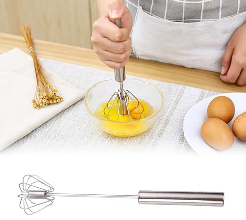 Halbautomatischer Schneebesen aus Edelstahl, Schneebesen Edelstahl, Schneebesen Halbautomatisch, Drehbarer Push Mixer Rührer zum Schneebesen, Schlagen, Rühren (mittlere Größe)
