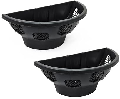 Easy Fill Wall Baskets Outdoors - Plastic Baskets for Indoor & Outdoor, Durable Hanging Planters for Herb, Flowers & Plants - Half Hanging Baskets for Wal (Black, Pack of 2)