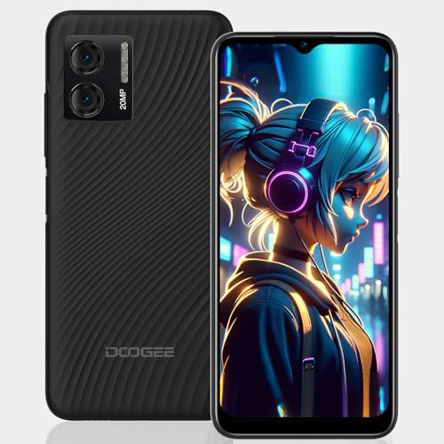 DOOGEE N50S Telephone Portable (2024), 9GB RAM + 128GB ROM/1TB Smartphone Android 13, Écran 6.52” HD+, 20MP Caméra Octa-Core,4200mAh, Dual SIM 4G/Widevine L1/Face ID/OTG/GPS/3.5mm Jack - Noir