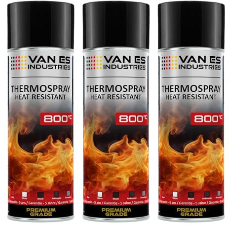 VE-INDUSTRIES Ofenlack Ofenfarbe Spray 3x 400ml hitzebeständige Thermofarbe 800°C (Ofenlack Schwarz-Matt)