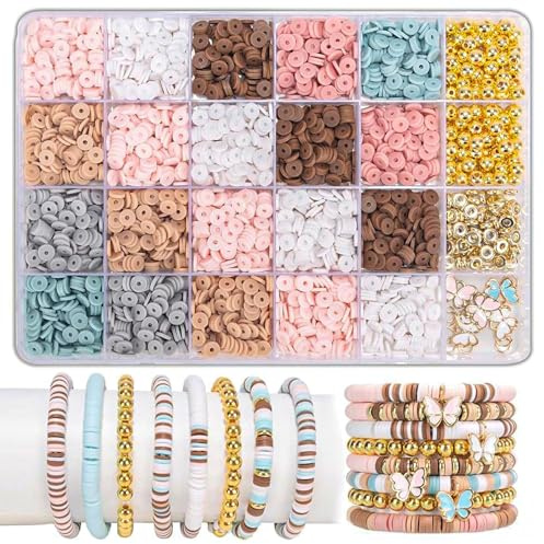 Polymer lerpärlor för armband heishi pärlor set pärlor för armband pastell vänskapsarmband pärlor Heishi pärlor kedjor armband gör själv för gör-det-själv armband smyckestillverkning (kaki)