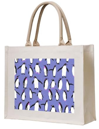 YWSOTRE Süßer Pinguin Lila, Tragetasche Canvas-Tasche Einkaufshandtasche Einkaufstüten, Mehrzweck-Schultertaschen