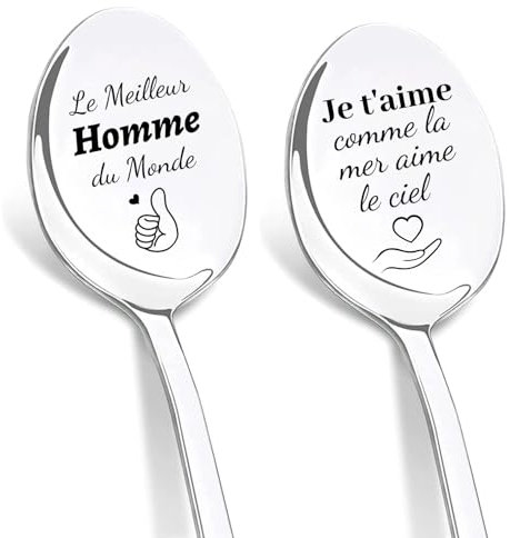 DIKARIYA Cadeau Noël Homme, Cadeau Homme Original Utile, Cuillère à Café Acier Inoxydable, Cuillères Gravées au Laser-Le Meilleur Hommes du Monde, Je t'aime Idée Cadeaux Noel Mari Copain