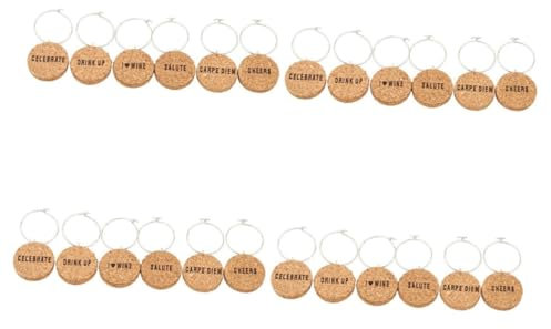Amosfun 24pcs Cork Glass Charm Rings Wire Drink Markers for Events for Parties Gatherings
