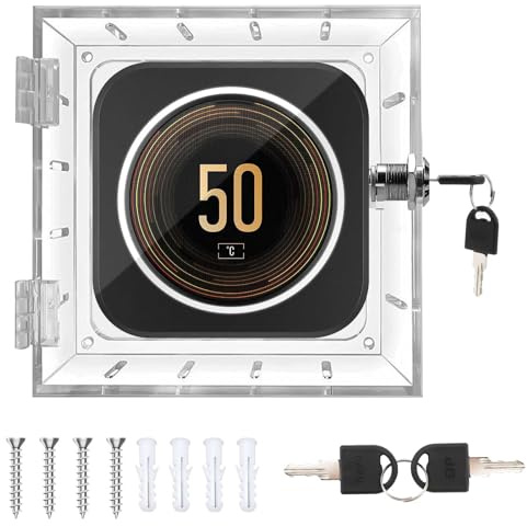 Yallmie Thermostat Lock Box With Key, Thermostat Cover With Lock Thermostat Guard, Thermostat Protector Cover Clear Square Thermostat Lockbox, Fits Thermostats Smaller Than 4.72X5.62X1.77In