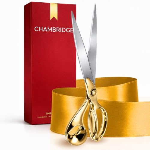 Gold Grand Opening Kit – 27,9 cm Schere für Bandschneidezeremonie und goldenes Satinband für große Eröffnungen, besondere Anlässe und Einweihungen