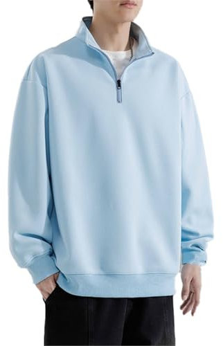 Seiizaa Sudadera con Media Cremallera para Hombre, Ropa de Abrigo Holgada sin Sombrero para otoño e Invierno, Primavera y otoño-Blue-S