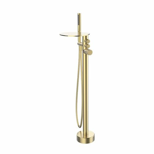 CWCQGH Freistehende Dusche Badewanne gebürstetes Gold Badewanne Mischbatterien mit Dusche Wasserfall Badezimmer Heiß Kalt Wasserhahn Mischbatterie Dusche-A