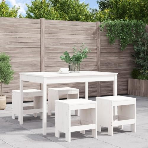 KTHLBRH 5-TLG. Garten-Essgruppe Weiß Massivholz Kiefer Gartenmöbel-Sets Terrassenmöbel-Sets Balkonmöbel-Sets Outdoor-Möbel-Sets für Terrasse, Garten, Balkon