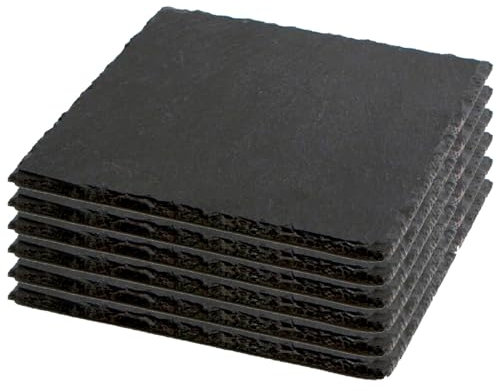 AC - Pack de 6 Platos de Pizarra - Forma Cuadrado - Platos Llanos de Piedra Natural para Servir Alimentos, quesos, Aperitivos - 25 x 25 cm