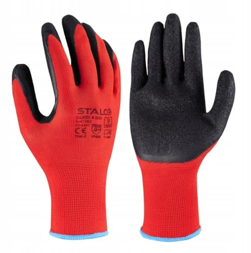 Stalco 12 Paar robuste & komfortable Handschuhe Arbeitshandschuhe Gr 7-8-9-10-11-12 - Arbeitshandschuhe - Gartenhandschuhe - Mechaniker Handschuhe mit Latex Beschichtung (Größe 7 (12er Pack))