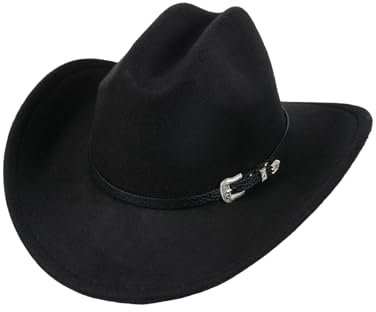 CZCMYAU Cowboyhut Westernhut mit breiter Krempe weicher Filzhut mit Schnallengürtel für Männer und Frauen Klassische Cowgirl-Fedora-Hüte für Kostüme im Freien, Schwarz