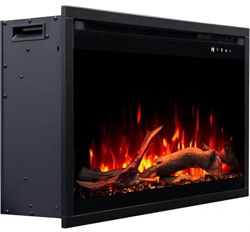 AFLAMO Chimenea Eléctrica LED AFLAMO 3D 90x45, Montaje Empotrado, Control por App, Compatible con Alexa, Calefacción y Efectos de Llama Multicolor, con Sonido y Calefacción (90x45x20)