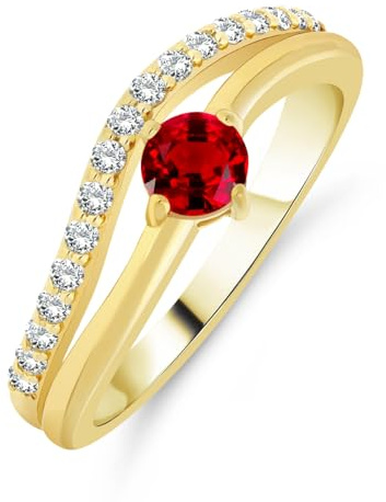 Planetys - Ring aus Sterling-Silber 925/1000 für Damen, mit natürlichem Rubin, vergoldet mit 18 Karat, 54 (17.2), Metall, Rubin