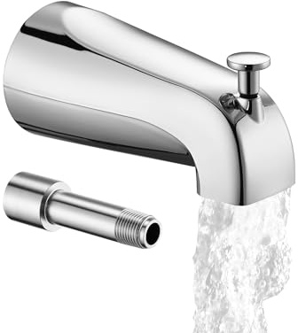 All Metal Bathtub Spout with Diverter, 5.3 Inch Tub Spout, Fits 1/2 Copper Slip-On and 1/2 or 3/4 IPS Threaded Pipes, Easy Lift to Switch, Leak-Free, Easy DIY Installation, Chrome