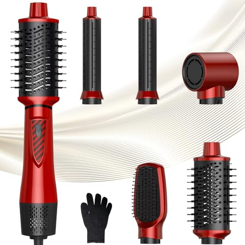 Dryhsip Hair Dryer Brush, 5-in-1 Hot Air Brush, Blow Dryer & Styler with Detachable Heads (Curling Wand, Volumizing Brush, Straightener, Curler), Travel Hairdryers Lightweight for Women Compact Size